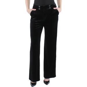 Calvin Klein Whitney Velour Velvet Black Wide Leg High Rise Trouser Pants 14 NWT